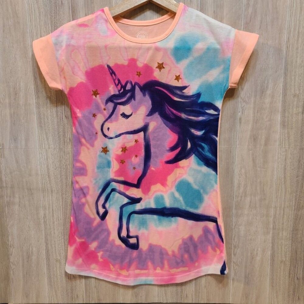 Wonder Nation Girls Unicorn Nightgown Size 6-6X S Tie Dye Pajama Sleep Shirt Dre